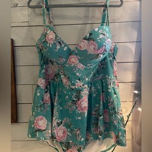 One piece peplum floral swimsuit
